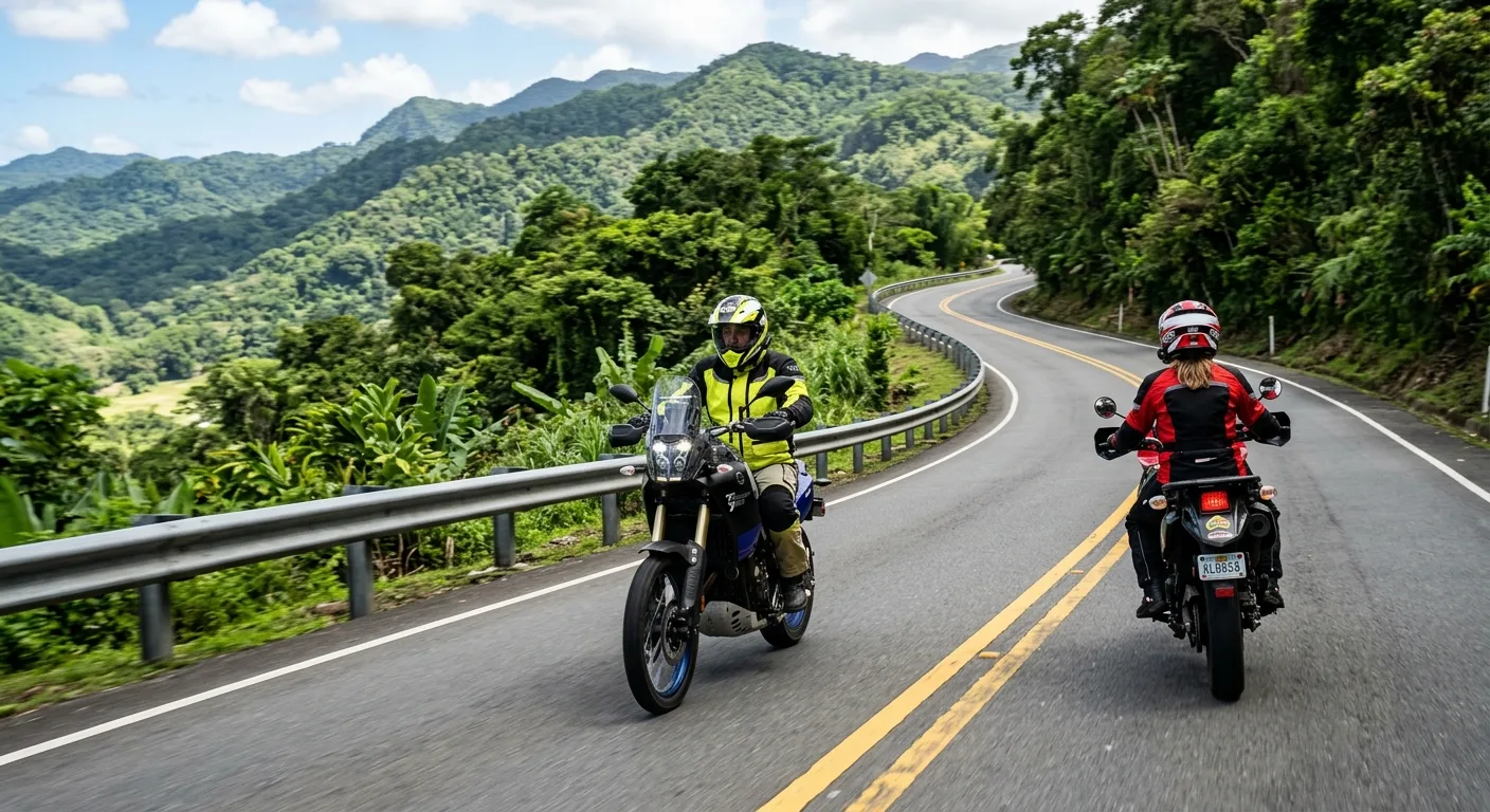 Motociclistas conduciendo de forma segura en una carretera de Puerto Rico